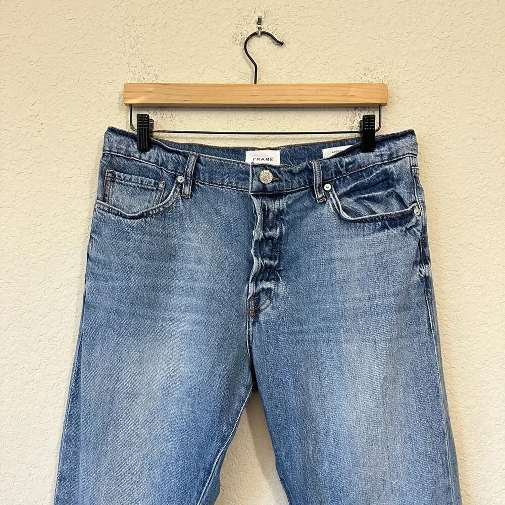 FRAME Le Slouch Straight Leg Low Rise Jeans in Iceberg Distressed - Picture 2 of 15